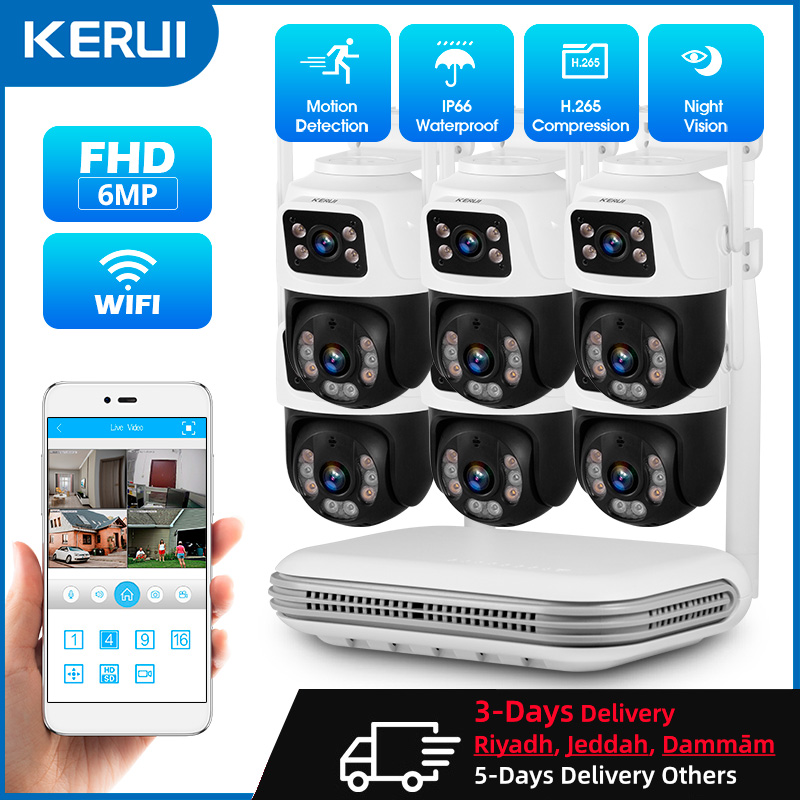 Home Security Kit With Camera - KERUI Wodoodporny 6MP HD Bezprzewodowy podwójny