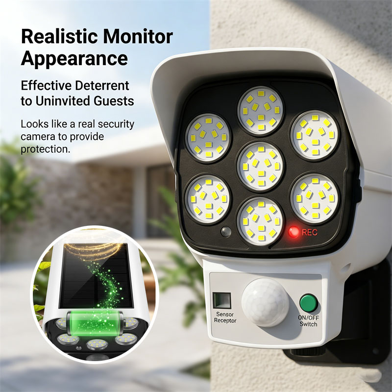 Home Security Lights Outdoors - Kamera atrapa zasilana energią słoneczną z