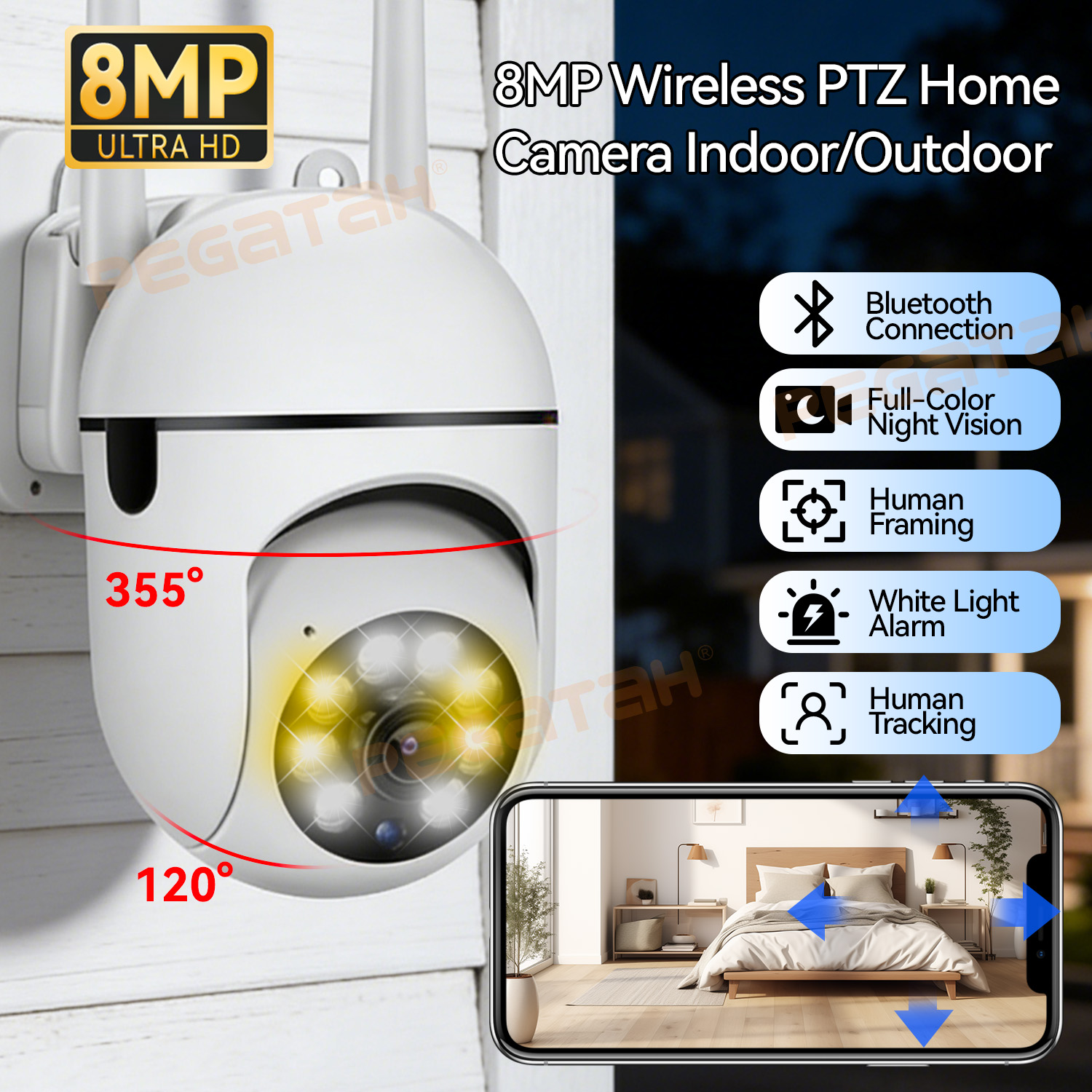 Home Security Lights Outdoors - Kamera IP CCTV 8MP 2.4G WiFi