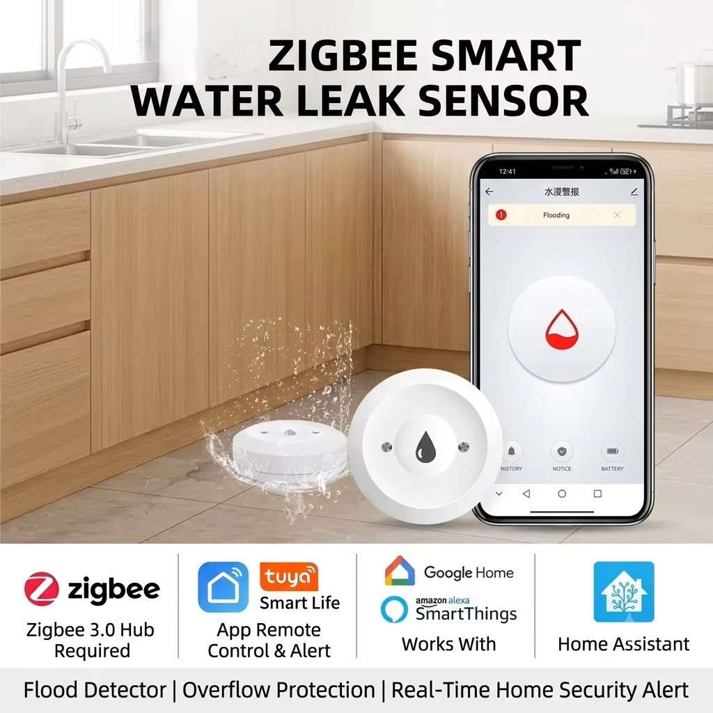 Home Security Home Assistant - Czujnik wycieku wody ZigBee 3.0, bezprzewodowy